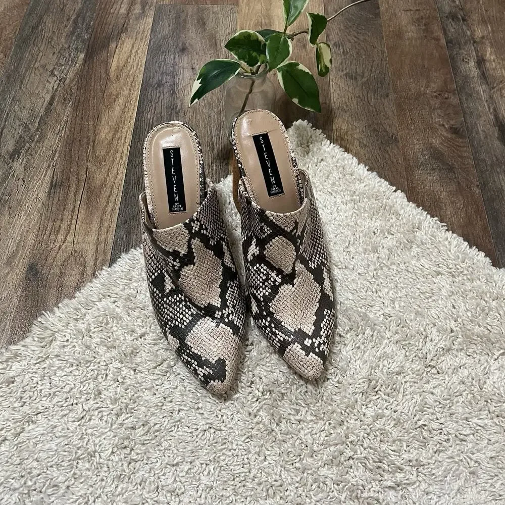 Steven Steve Madden Bold Snakeskin Print Faux Leather Nellie Slip-On Heel Mules